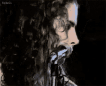a woman with curly hair is singing into a microphone with the name reila01 below her