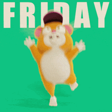 a hamster is dancing in front of a green background that says friday