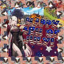 a picture that says happy 4th of july with a girl in the middle
