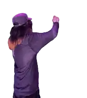 a woman wearing a purple shirt with the number 11 on it