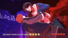 a cartoon of two men fighting with the words devant mon solde bro