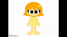 a cartoon girl with orange hair and a yellow dress has a star in her hair
