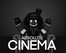 a black and white poster for absolute cinema with a smiley face on it