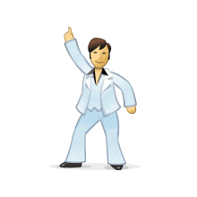 a man in a tuxedo is dancing with his arm up