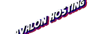 the word avalon hosting is written in blue and red