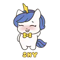 a drawing of a unicorn with the word shy written below it