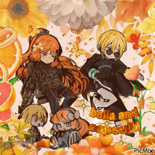 a picture of bella and capsule is surrounded by flowers