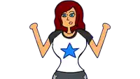 a cartoon drawing of a woman with a blue star on her chest