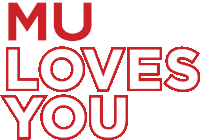 a red sign that says " mu loves you " on a white background