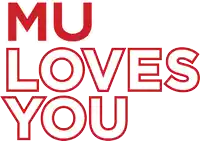 a red sign that says " mu loves you " on a white background