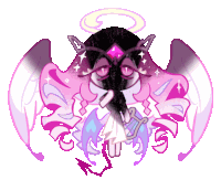 a drawing of a devil with wings and a halo on his head