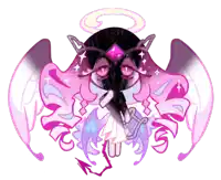 a drawing of a devil with wings and a halo on his head