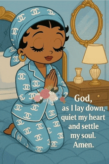 a cartoon of betty boop kneeling down and praying