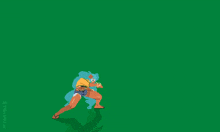 a pixel art drawing of a woman doing a handstand in front of the brazilian flag
