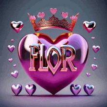 a purple heart with the word flor and a crown on top