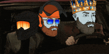a cartoon drawing of a man with a beard wearing sunglasses and a helmet