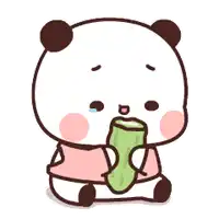 a cartoon panda bear is eating a cucumber while sitting on the floor .