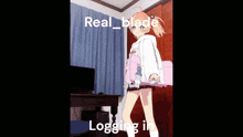 a picture of a girl with the words real blade logging in on the bottom