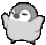 a pixel art of a penguin waving its wings .