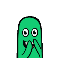 a cartoon drawing of a green monster with a big smile on its face