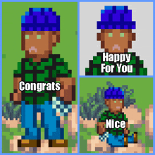a pixel art of a man with the words congrats and happy for you below him