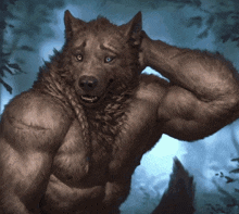 a painting of a werewolf with a braided collar