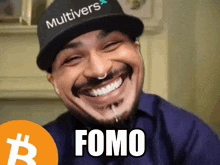 a man wearing a hat that says multivers on it is smiling