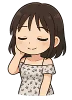 a cartoon drawing of a girl with her eyes closed and her hand on her face