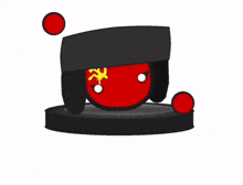 a cartoon drawing of a red ball with a hammer and sickle on it 's face