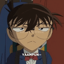 a close up of a cartoon character with the word yaampun on the bottom right