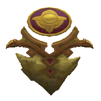 a gold shield with a purple circle on top