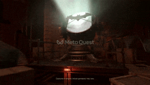 a meta quest logo is displayed on a dark room