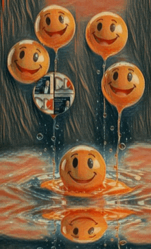 a painting of smiley faces in the water