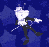 a cartoon character in a tuxedo is holding a cane