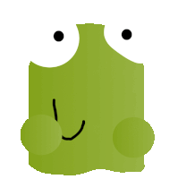 a green frog with big eyes and a smiling face