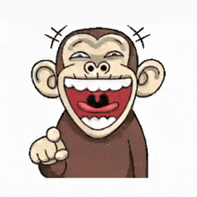 a cartoon monkey is laughing and pointing at something