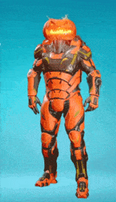 a futuristic soldier with a pumpkin head