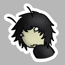 a cartoon drawing of a person with black hair and a yellow face