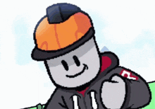 a pixel art drawing of a person wearing a hard hat and a hoodie