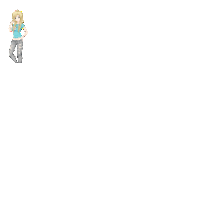 a pixel art of a girl in a blue shirt