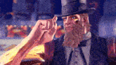 a man with a beard wearing a top hat and a bow tie