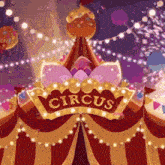 a cartoon drawing of a circus tent with a sign that says circus