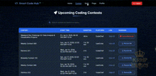 a screenshot of the upcoming coding contests on the smart code hub website