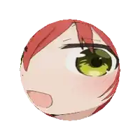 a cartoon character with red hair and green eyes is in a circle