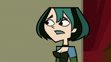 a cartoon of a girl with green hair making a sad face