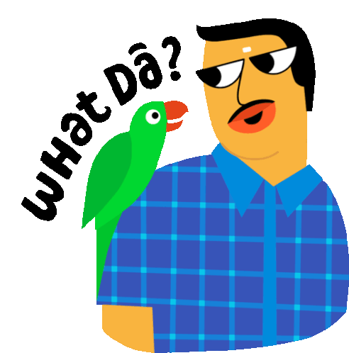 Ashok Bewilderedly Looks At A Parrot With Caption "Who?" In Hindi Sticker - Good Morning Parrot What Da Stickers