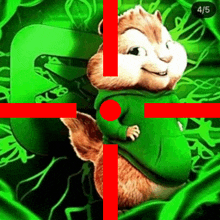 a chipmunk wearing a green hoodie and hat is surrounded by green plants .