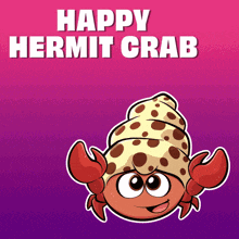 a happy hermit crab with a polka dot shell on its head