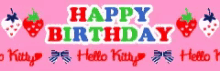 a pink banner with strawberries and the words happy birthday