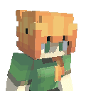a pixel art drawing of a cat with orange hair and a green shirt .